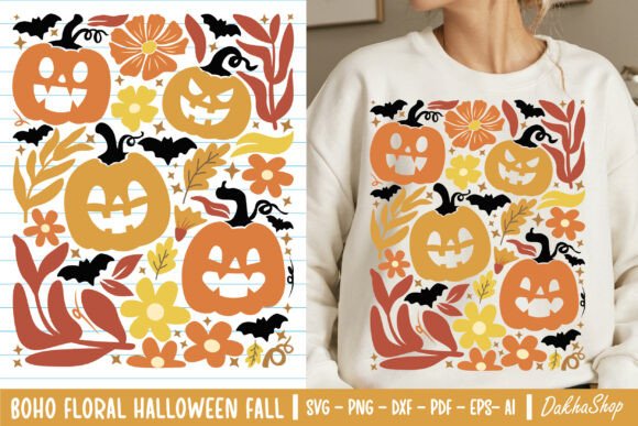 Boho Halloween SVG Boho Floral Fall SVG Graphics