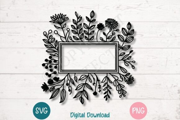 Botanical Floral Frame with Blank Space Graphics for Crafts