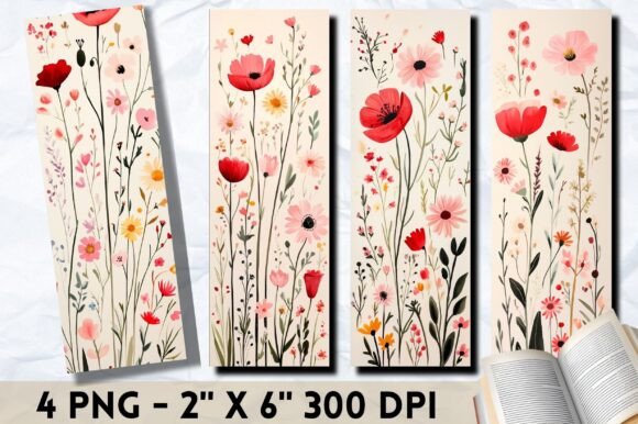 Botanical Flower Bookmark Painting Graphics for Branding