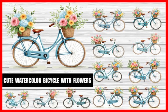 Charming Watercolor Floral Bicycles: A Designer's Review of Graphics and Illustrations