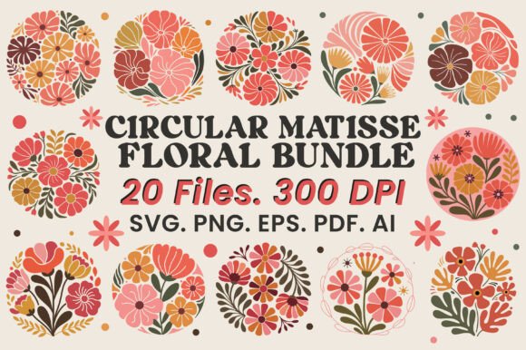 Circular Matisse Floral Bundle SVG PNG for Graphics & Crafts