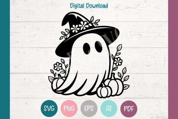 Cute Ghost Boho Fall Floral Pumpkins SVG Graphics for Crafts