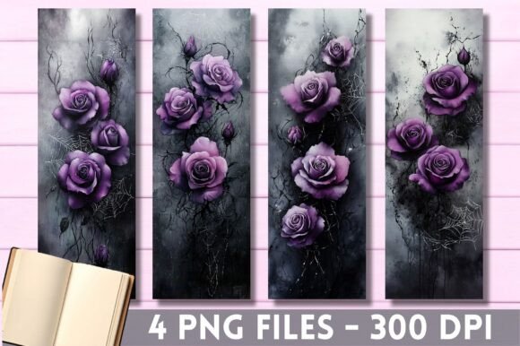 Dark Rose Floral Bookmarks Sublimation Graphics for Crafts