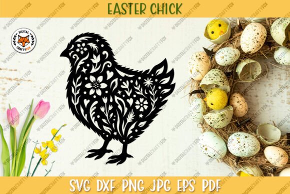 Easter Chick SVG, Floral Baby Chick SVG Graphics & Illustrations