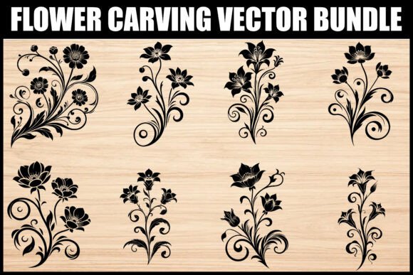 Elegant Flower Carving Vector Set for Graphics & Illustrations