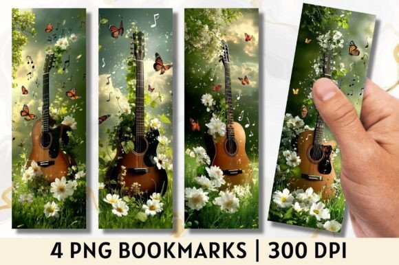 Floral Acoustic Guitar Bookmarks: Graphics & Illustrations Review