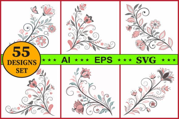 Floral Corner Ornament Design Vector Set: Graphics & Illustrations