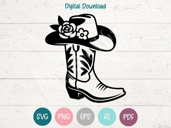 Floral Cowboy Boot and Cowboy Hat SVG for Graphics & Crafts