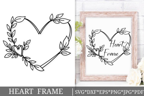 Floral Heart Frame SVG Leafy Wreath for Graphics and Crafts