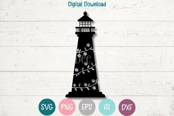 Floral Lighthouse SVG PNG: Graphics for Crafts & Branding