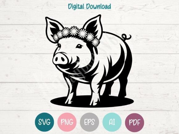 Floral Pig SVG PNG EPS AI PDF for Graphics and Crafts
