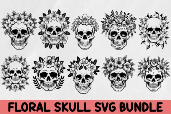 Floral Skull SVG Bundle for Graphics and Crafts