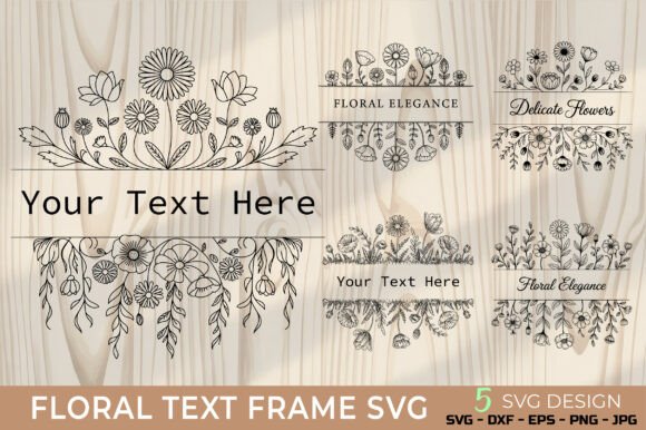 Floral Text Frame, Line Art SVG for Graphics and Crafts
