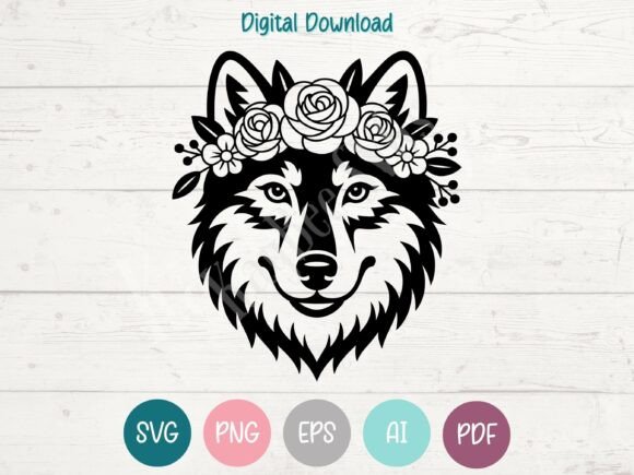 Floral Wolf SVG PNG EPS AI PDF for Graphics & Crafts