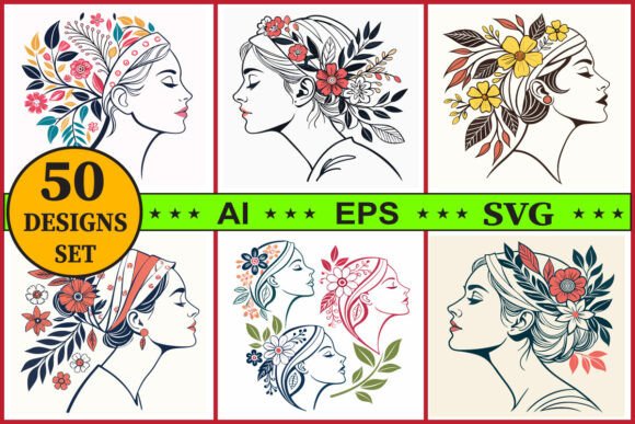 Floral Woman Face Vector Clipart Set Review