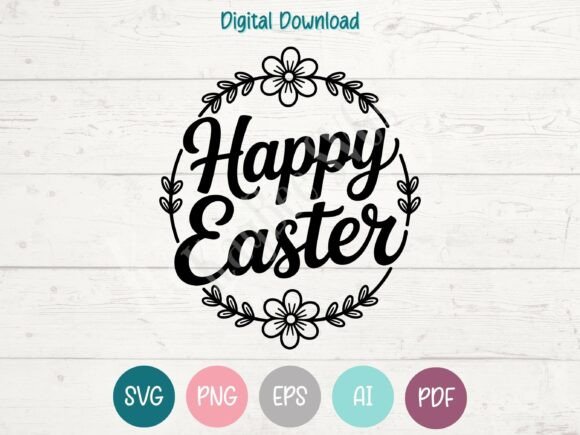 Happy Easter Round Floral Frame SVG PNG Graphics & T-Shirt Designs