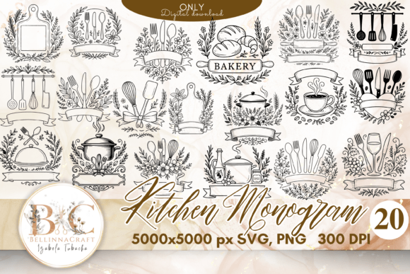 Kitchen Monogram Bundle SVG PNG: A Graphics Review for Illustrations
