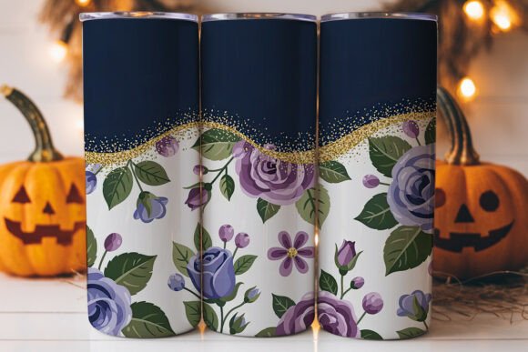 Navy Blue Gold Glitter Floral Tumbler Graphics for Tumbler Wraps