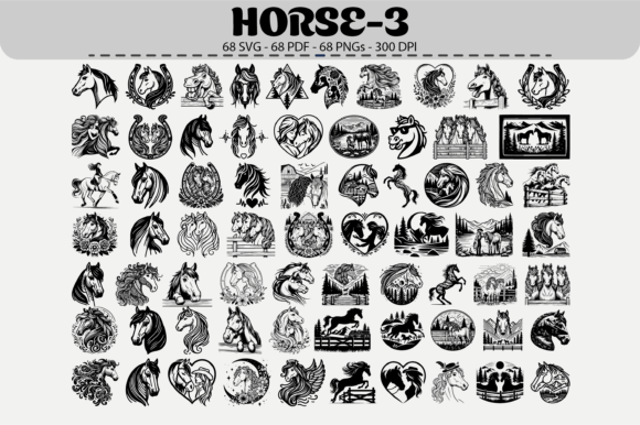 Romantic Horse Bundle – 68 Designs for Graphics and Illustrations