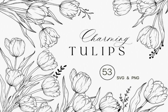 Tulip Flower Line Art Clipart SVG for Graphics and Illustrations