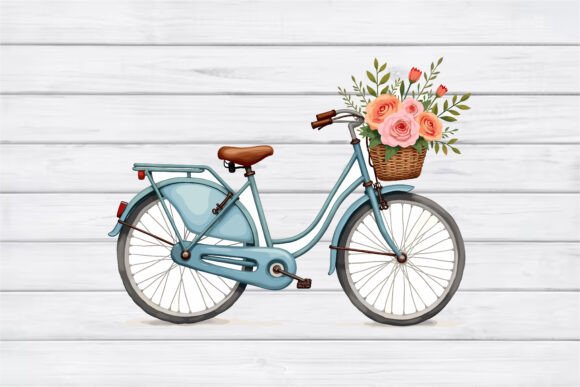 Vintage Floral Bicycle Clipart PNG for Graphics and Illustrations