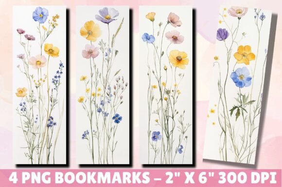 Watercolor Botanical Flower Bookmark Graphics Review
