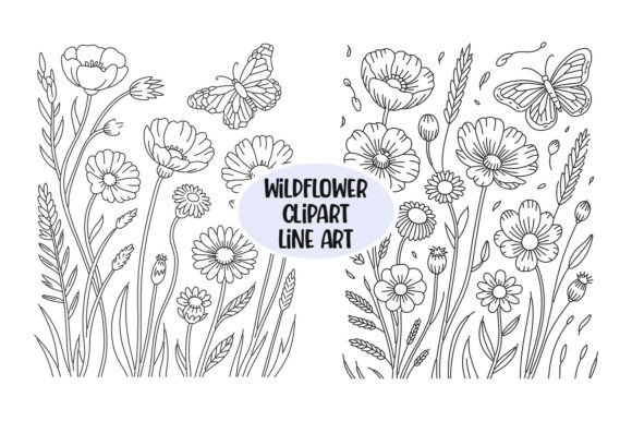 Wildflower Clipart Line Art Illustration for Modern Graphics